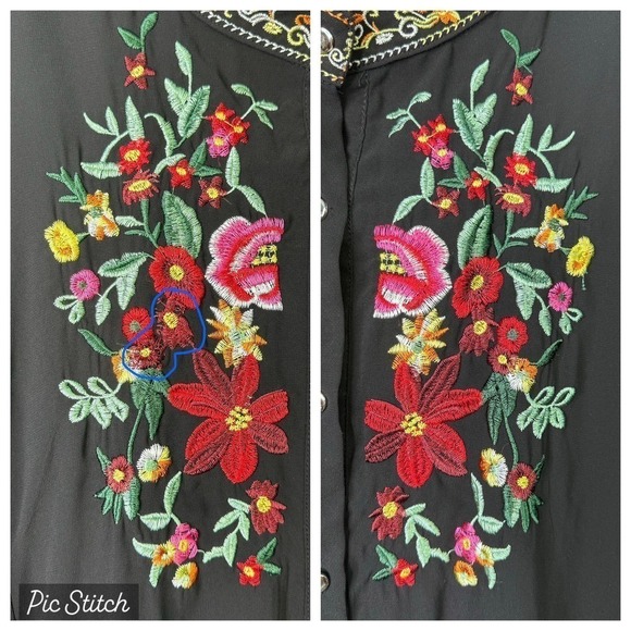Shein Curve Floral Embroidered Yoke Dip Hem Sheer Black Button Up Blouse Size 5X - Picture 9 of 12